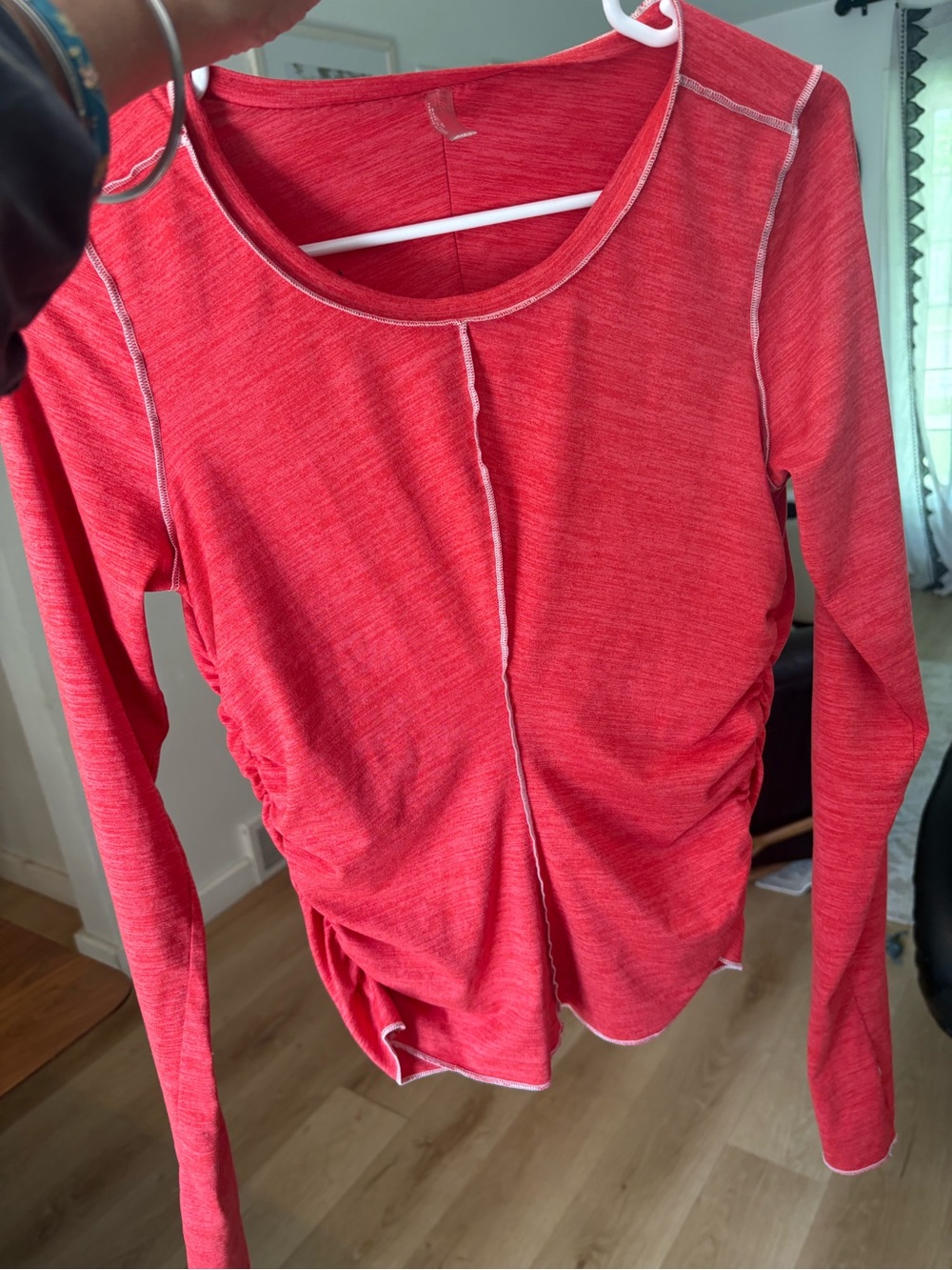 FP Movement by Free People Ruched Red Long Sleeve Top with thumbholes